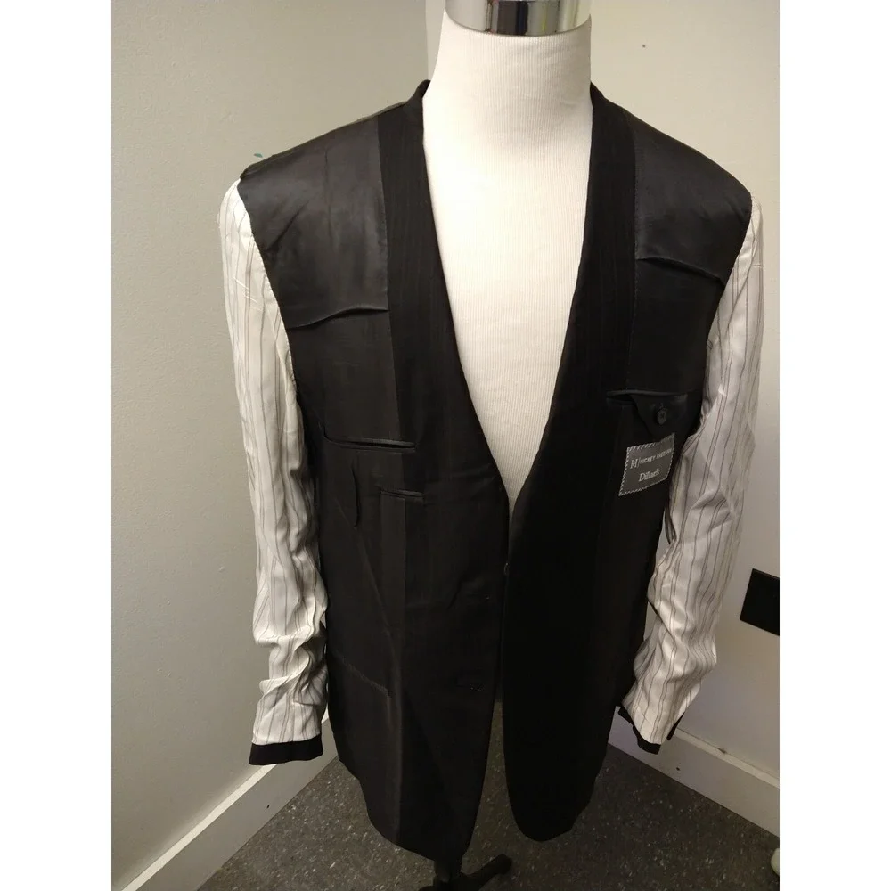 Hickey Freeman Mens Black Pinstripe Worsted Wool Sport Coat Blazer 42L Jacket